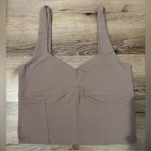 Abercrombie & Fitch Double Lined Seamless Square Neck Corset Crop Tank in Tan